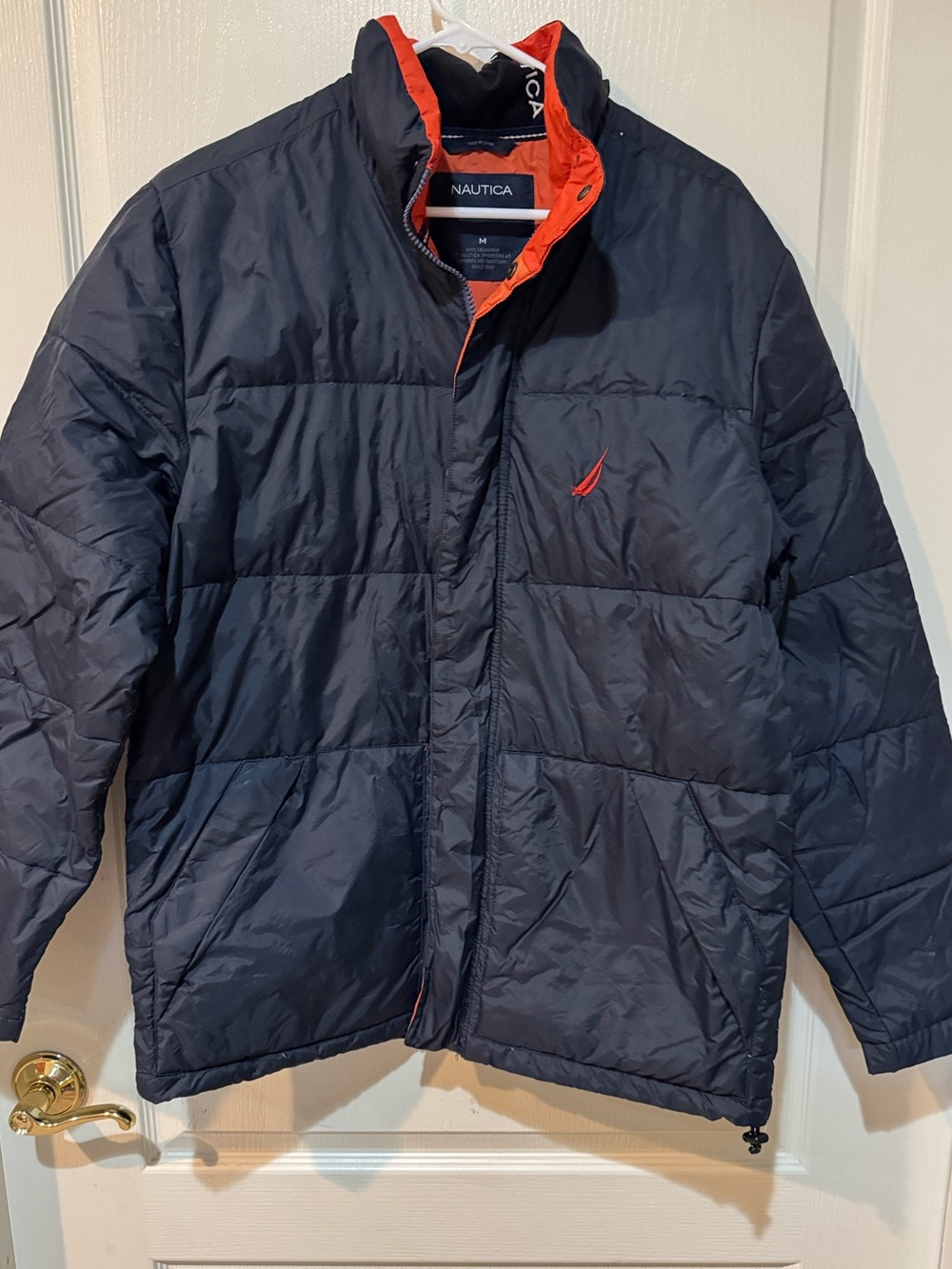 Nautica Men's Navy Puffer Jacket with Red Accent
